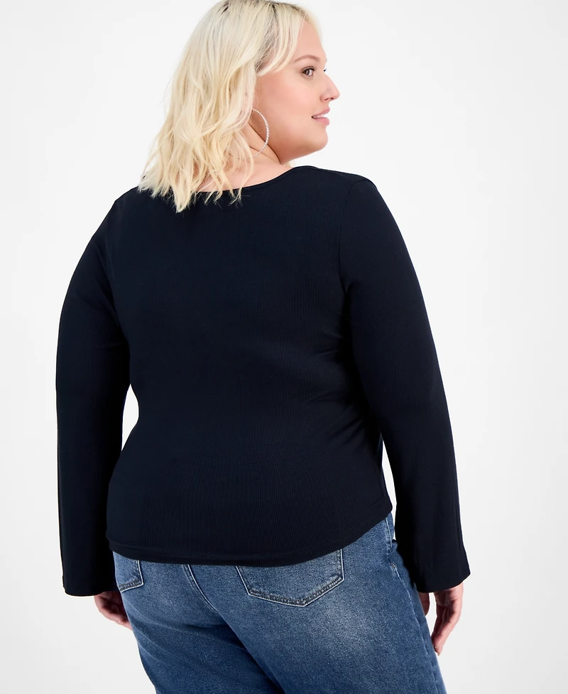Full Circle Trends Trendy Plus Ruched Asymmetric-Hem Square-Neck Top