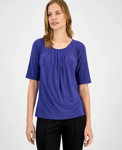 Kasper Women's Pleat Neck Knit Top, Regular & Petite