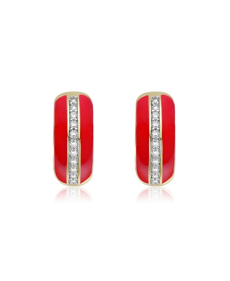 14K Gold Plated with Clear Cubic Zirconia Colored Enamel Hoop Earrings