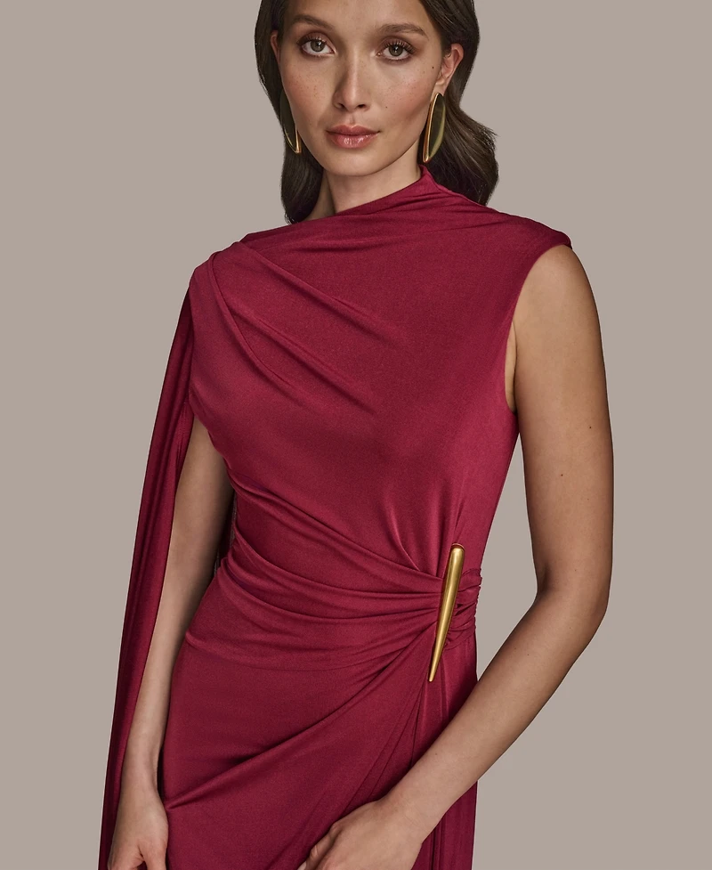Donna Karan New York Women's Sleeveless Cape-Sleeve Asymmetrical Gown