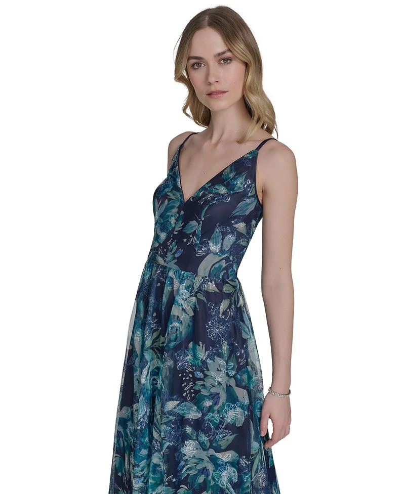 Eliza J Women's Embroidered Sequined Sleeveless Ball Gown