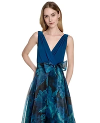 Eliza J Women's Surplice Printed-Skirt Sleeveless Gown