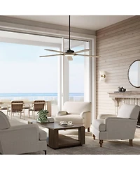 Casa Vieja 56" Mach 5 Indoor Outdoor Ceiling Fan 5 Blade Led Light Remote Control Matte Black Finish Distressed White Oak Blades Damp Rated