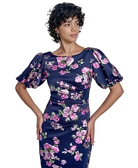 Jessica Howard Women's Floral-Print Puff-Sleeve Sheath Dress