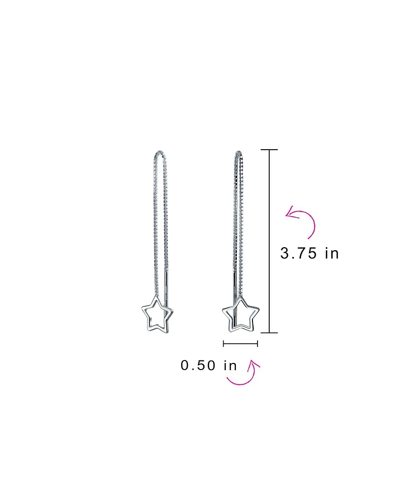 Bling Jewelry Celestial Open Star Linear Long Chain Threader Earrings .925 Sterling Silver U Stabilizer Hook