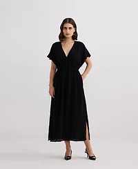 Reistor Women's V-neck Gathered Maxi Dress Black