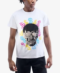 heads or tails Men's Multi Color Money Skull Rhinestone Crew T-Shirt