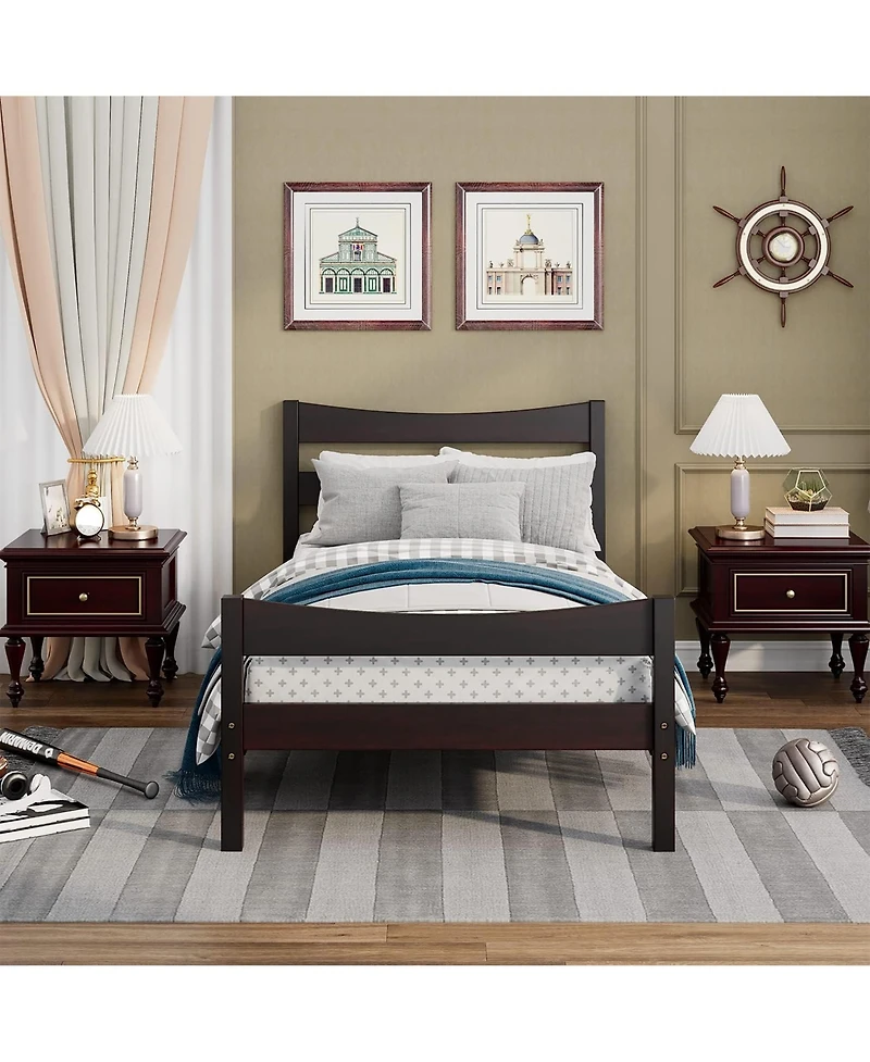 Gymax Twin Size Platform Bed Frame Foundation w/Headboard &Wood Slat Support Espresso