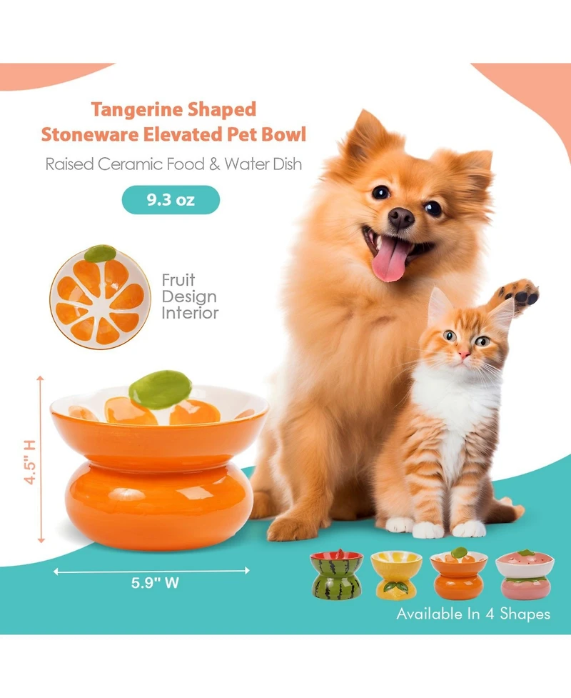 P.t. Supply Co. Orange Shaped Stoneware Elevated Pet Bowl, Raised Ceramic Food & Water Dish for Dogs and Cats