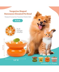 P.t. Supply Co. Orange Shaped Stoneware Elevated Pet Bowl, Raised Ceramic Food & Water Dish for Dogs and Cats