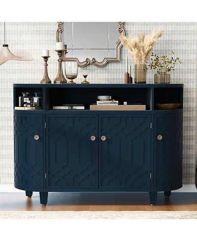 Curved Wood Storage Cabinet - 4 Doors, Adjustable Shelves