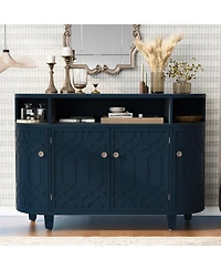 Curved Wood Storage Cabinet - 4 Doors, Adjustable Shelves
