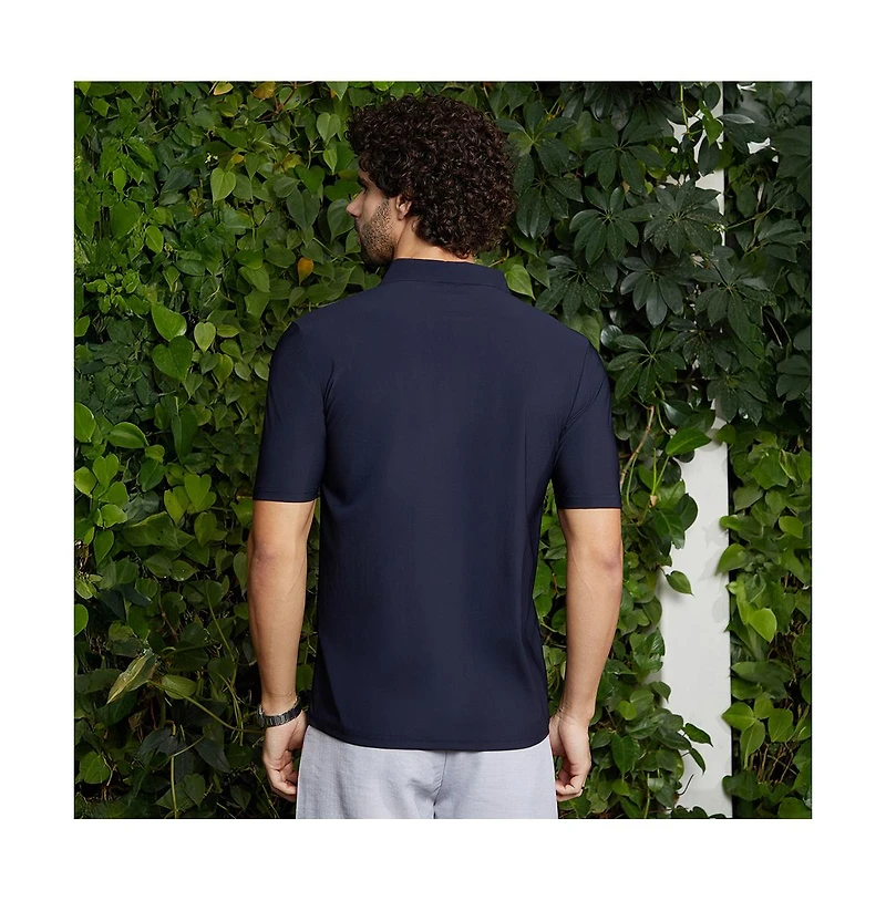 Campus Sutra Men's Navy Blue Seamless Waffle Polo T-Shirt