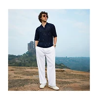 Campus Sutra Men's Prussian Blue Honeycomb-Knit Polo T-Shirt