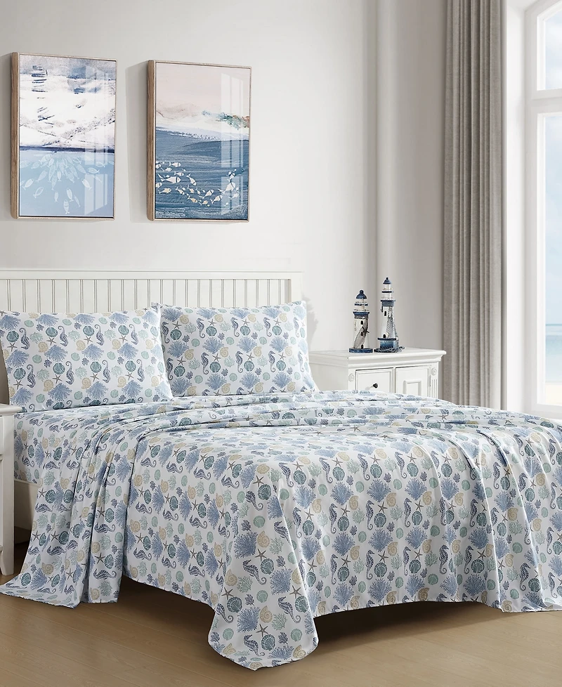 Beatrice Home Fashions Coastal Printed 4-Pc. Sheet Set