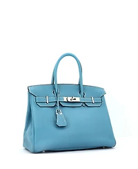 Pre-Owned Hermes Birkin Handbag Blue Togo with Palladium Hardware