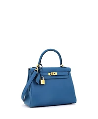 Pre-Owned Hermes Kelly 25 Handbag Blue Togo with Gold Hardware