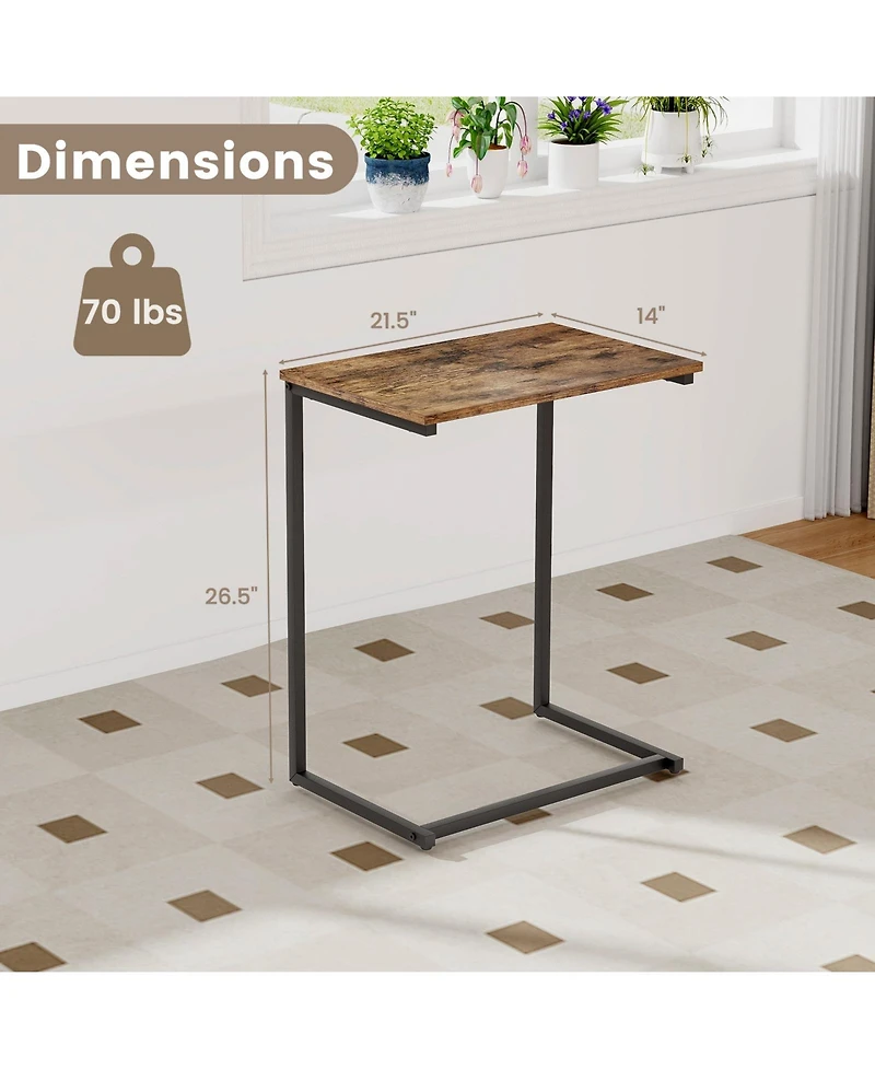 C-shaped Industrial End Table with Metal Frame