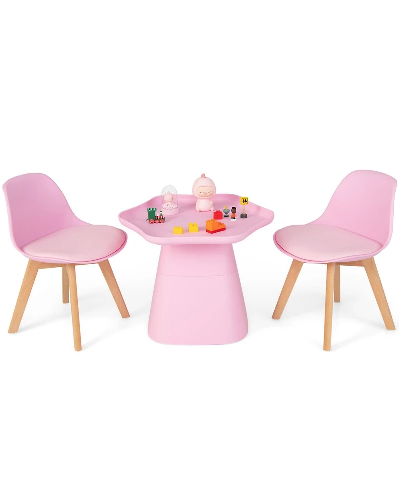 Wooden Kids Activity Table and Chairs Set with Padded Seat