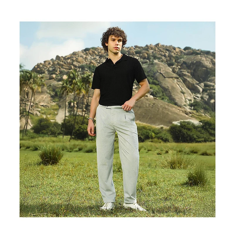 Campus Sutra Men's Cloud Grey Veined Tailored Trousers