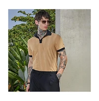 Campus Sutra Men's Buff Beige & Obsidian Black Arc-Tactile Polo T-Shirt