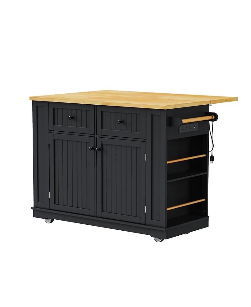 Rolling Kitchen Island Cart with Drop Leaf & Storage