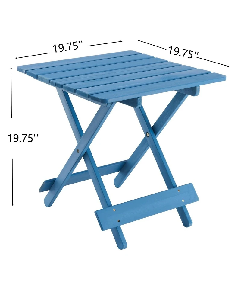 Folding Square Patio Table - Solid Wood, Blue