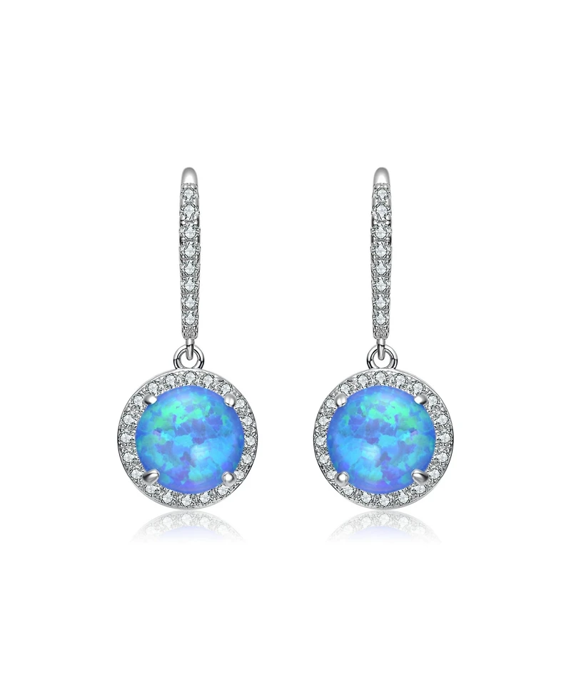 White Gold Plating with Clear Cubic Zirconia Halo Drop Hook Earrings