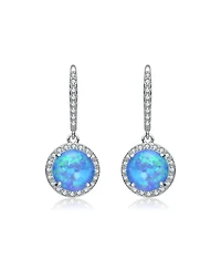White Gold Plating with Clear Cubic Zirconia Halo Drop Hook Earrings