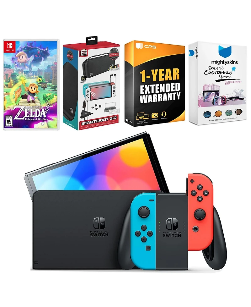 Nintendo Switch Neon Red & Blue Oled Console with the Legend of Zelda: Echoes of Wisdom Edition, Surge Accessory Gaming Kit