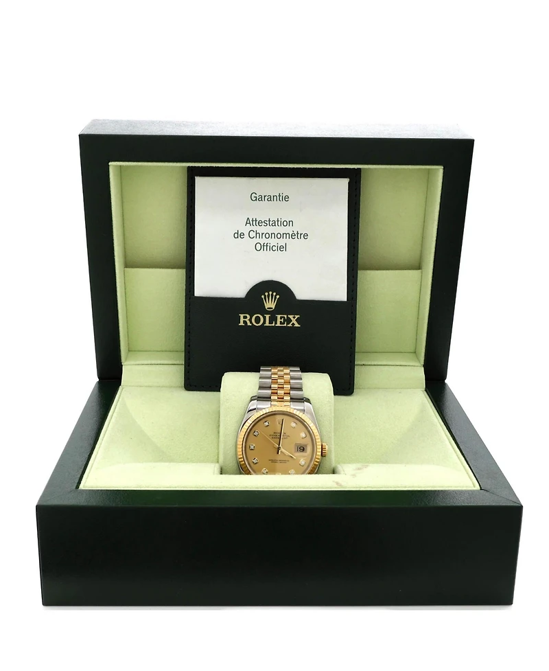Pre-Owned Rolex Oyster Perpetual Datejust Automatic Watch in Stainless Steel and Gold with Diamond Markers 36mm