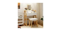 Adjustable Height Vanity Desk Set with 3-Color Led Lighted Mirror and Drawers