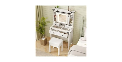 Makeup Vanity Desk with Mirror and Adjustable Storage Shelves