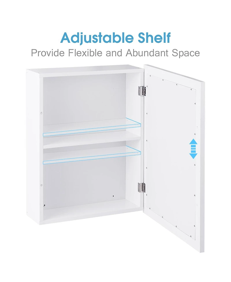 Mirrored Bathroom Medicine Cabinet with Single Door and Adjustable Shelf