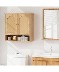 Bathroom Wall Cabinet with Pe Rattan Doors and Adjustable Shelves