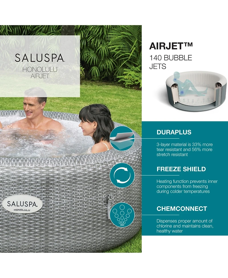 Bestway SaluSpa Honolulu AirJet Inflatable Hot Tub with 140 Soothing Jets, Gray