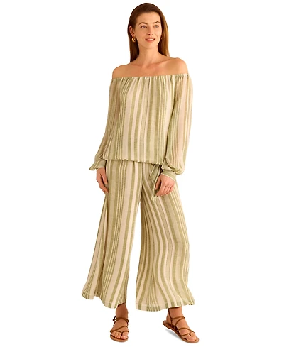 Vince Camuto Women's Stripe Off-the-Shoulder Tied-Hem Top