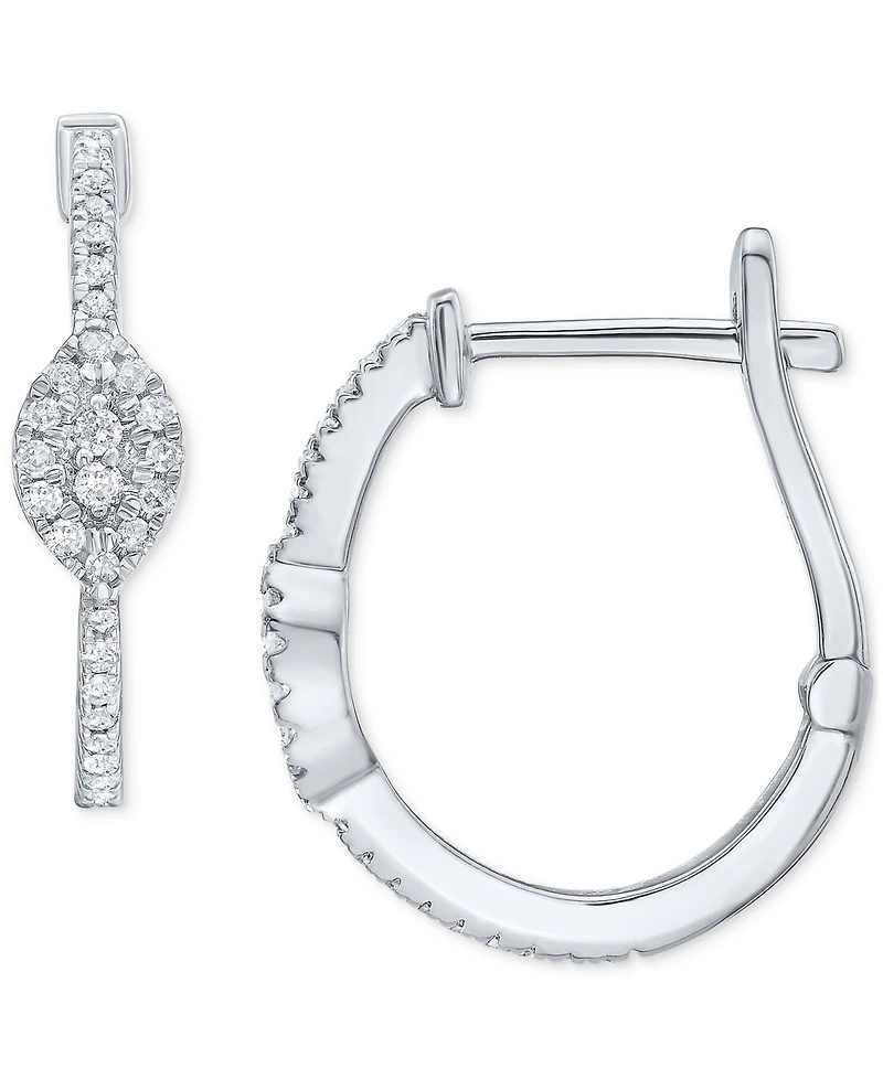 Diamond Cluster Small Hoop Earrings (1/3 ct. t.w.) in 10k White Gold