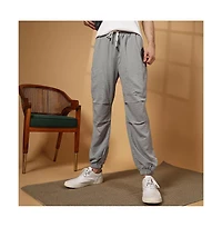 Campus Sutra Men's Coin Grey Parachute Utility Trousers