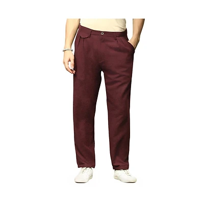 Campus Sutra Men's Burgundy Red Velvique Tailored Trousers