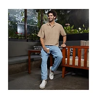 Campus Sutra Men's Buff Beige Bohomian Oversized Polo T-Shirt