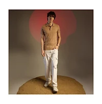Campus Sutra Men's Buff Beige Intertwine-Textured Polo T-Shirt