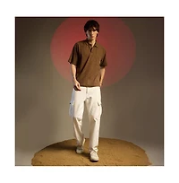 Campus Sutra Men's Chocolate Brown Ribbed Oversized Polo T-Shirt