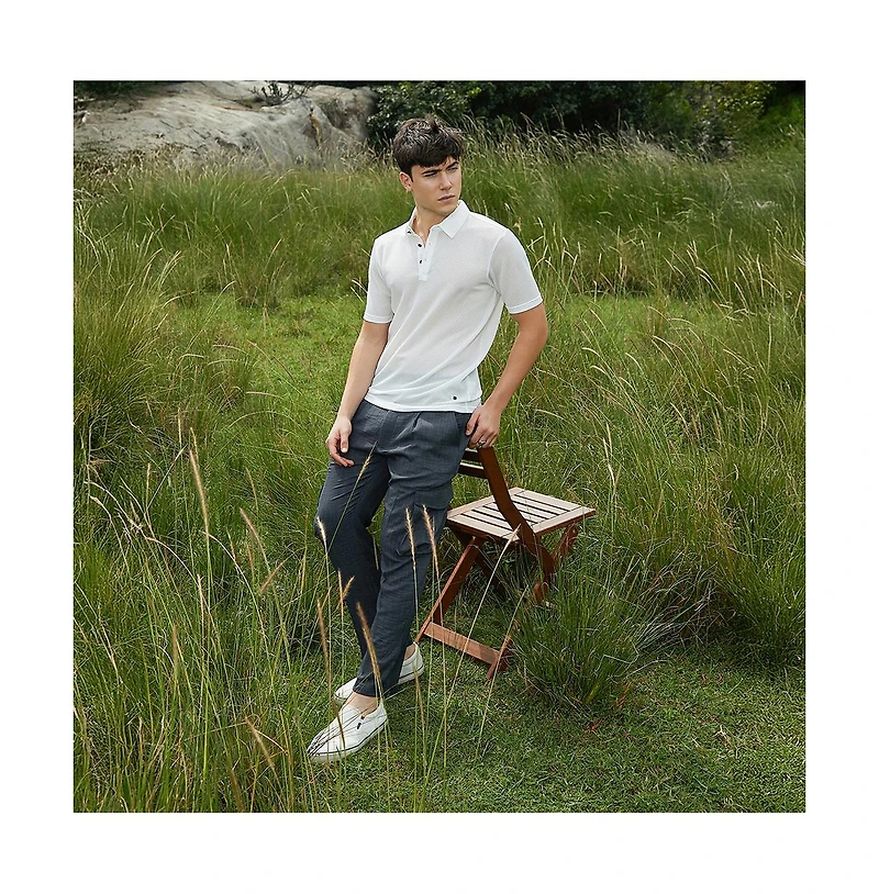 Campus Sutra Men's Cream White Warp-Tactile Polo T-Shirt