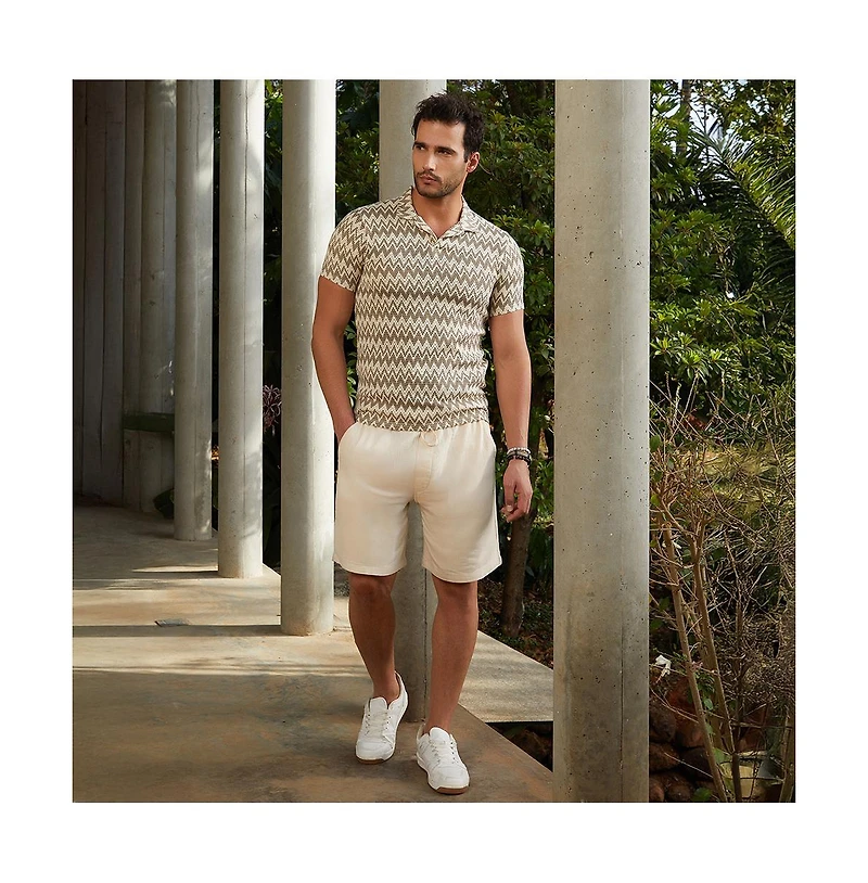 Campus Sutra Men's French Beige & Off White Zig-Zag Knit Polo T-Shirt