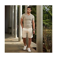 Campus Sutra Men's French Beige & Off White Zig-Zag Knit Polo T-Shirt