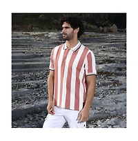 Campus Sutra Men's Nude Pink & Cream White Awning-Striped Polo T-Shirt