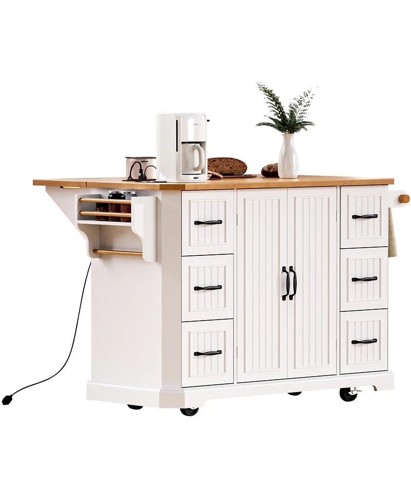 Rolling Kitchen Island Cart - Drop Leaf, Power, Storage