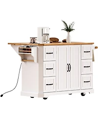 Rolling Kitchen Island Cart - Drop Leaf, Power, Storage
