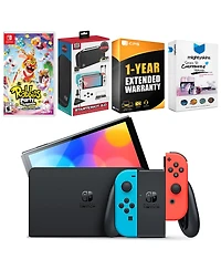 Nintendo Switch Neon Red & Blue Oled Console with Rabbids: Party of Legends Edition, Surge Accessory Gaming Kit